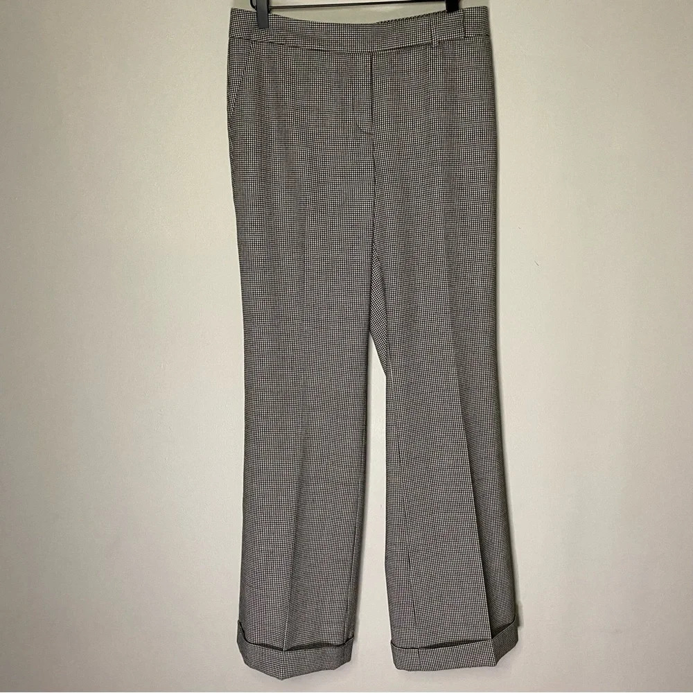 Houndstooth Lined Wool Blend Pants TALBOTS 8 Signature Flare Black White Cuffed